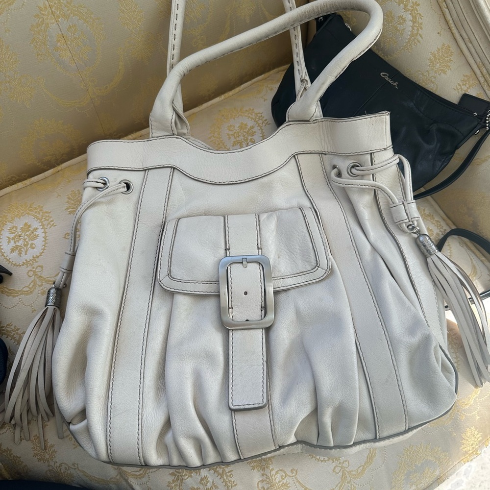 RARE Y2K Cream Leather Cole Haan Shoulder Tote Bag